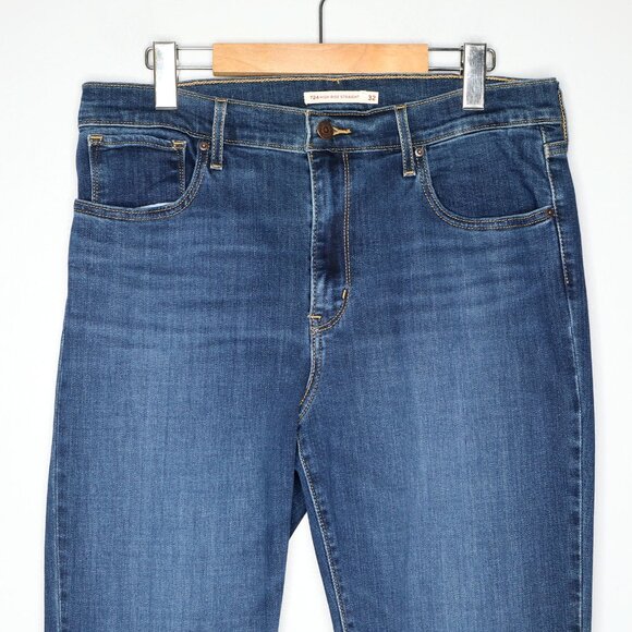 Levi's 724 High Rise Slim Straight Jeans Dark Wash Stretch Denim Classic - Picture 4 of 10